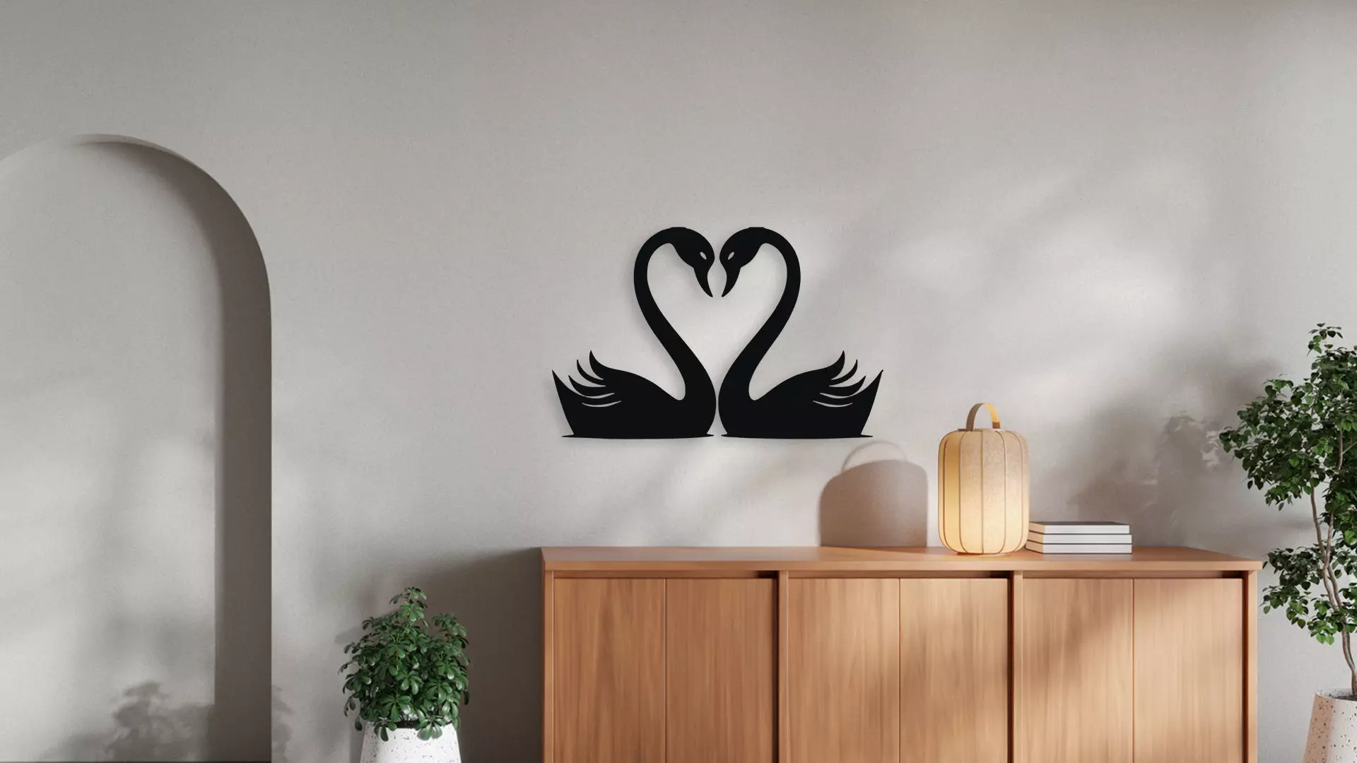 Two Swans Forming a Heart Wall Decor Art 3D model_2