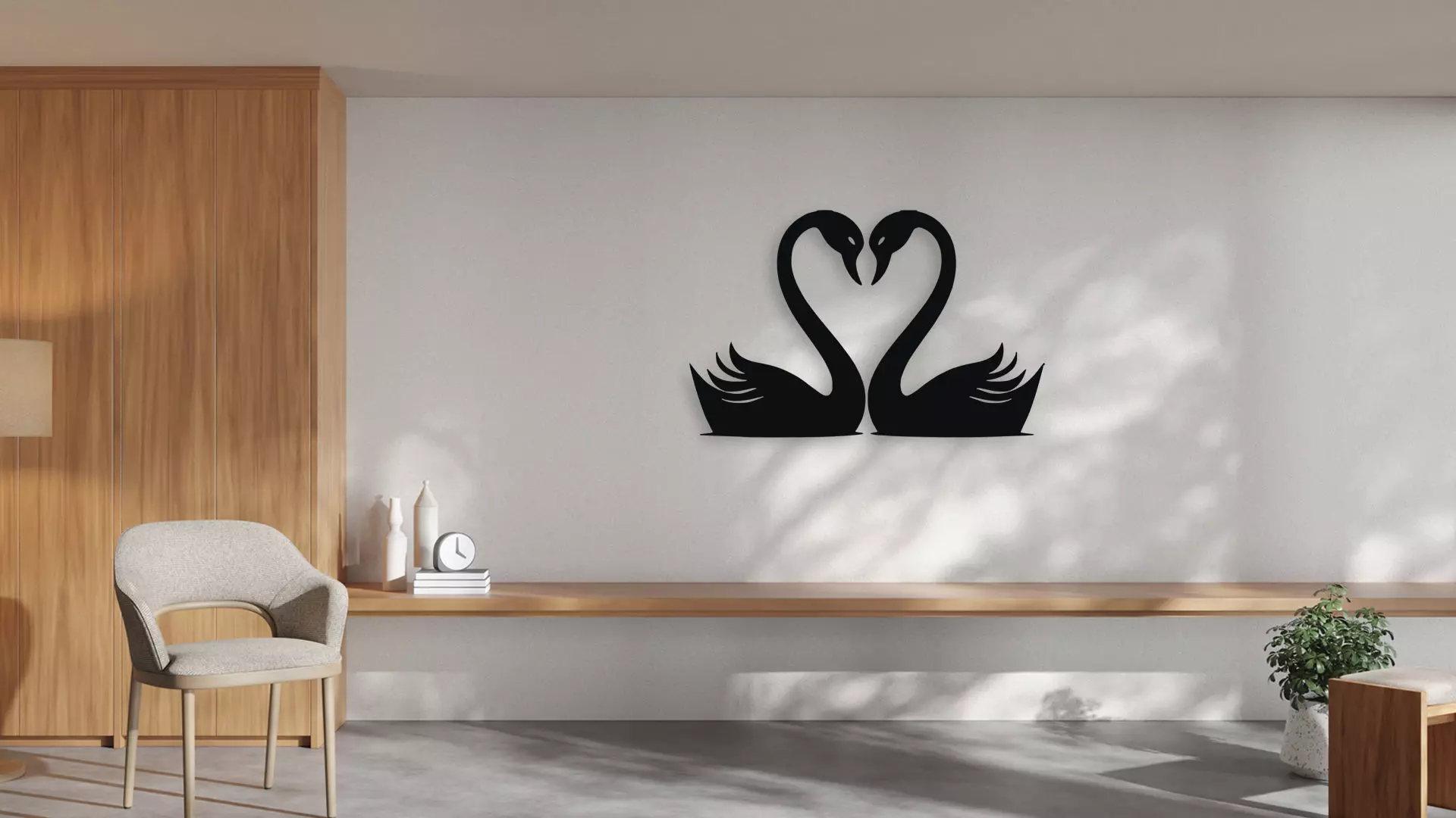 Two Swans Forming a Heart Wall Decor Art 3D model_1