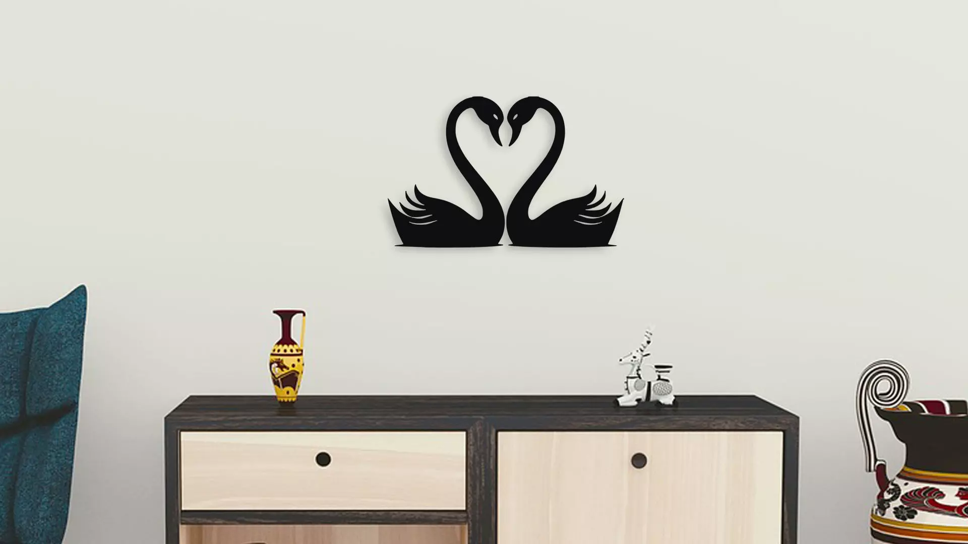 Two Swans Forming a Heart Wall Decor Art 3D model_3