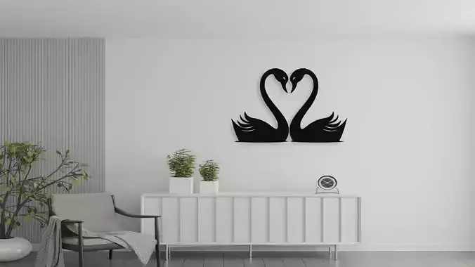 Two Swans Forming a Heart Wall Decor Art 3D model