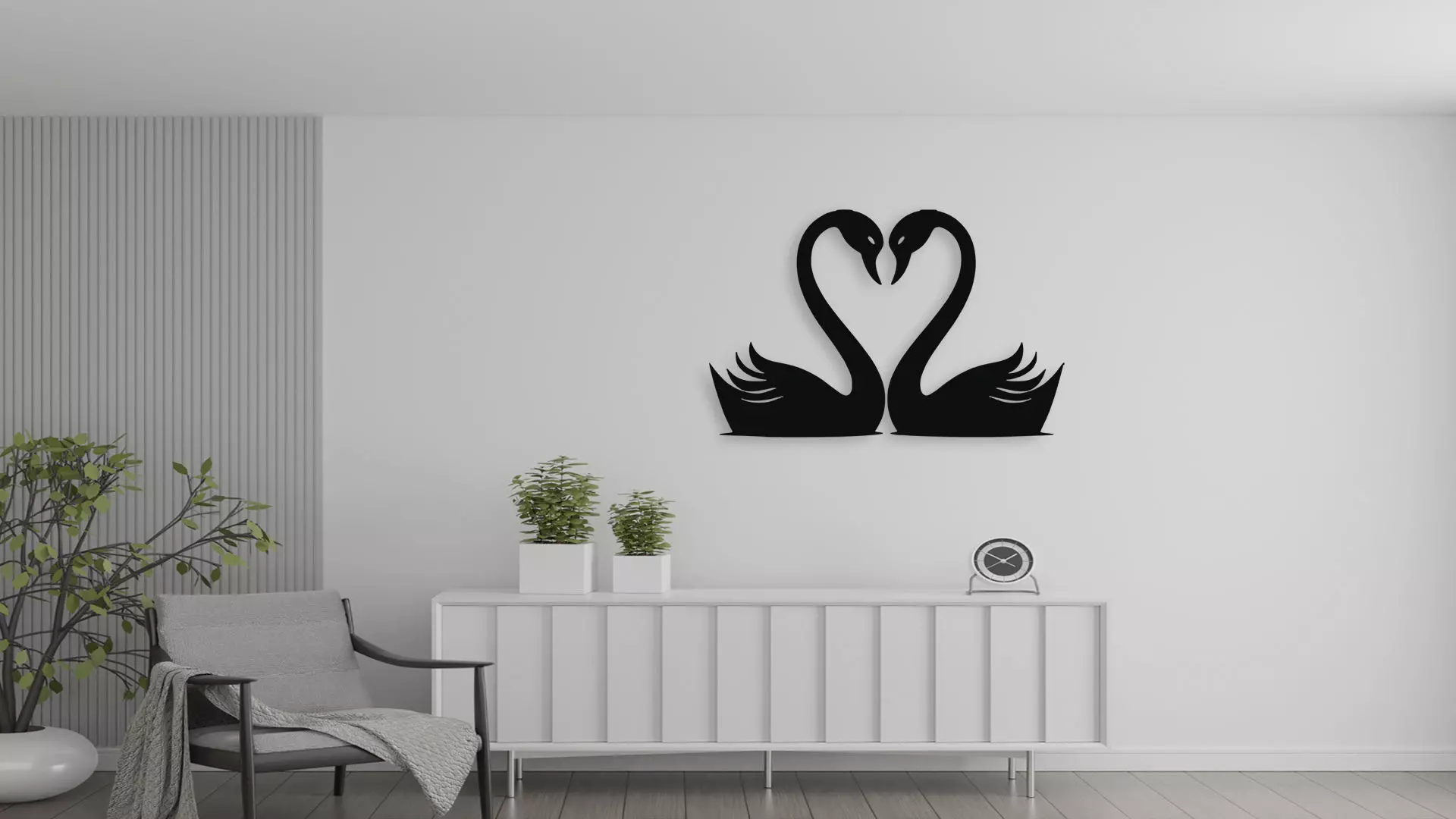 Two Swans Forming a Heart Wall Decor Art 3D model_0