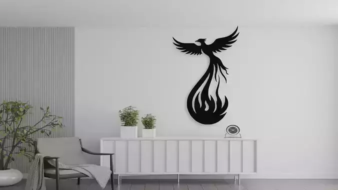 Phoenix Rising From Flames Wall Art Decor CNC SVG Laser Cut File