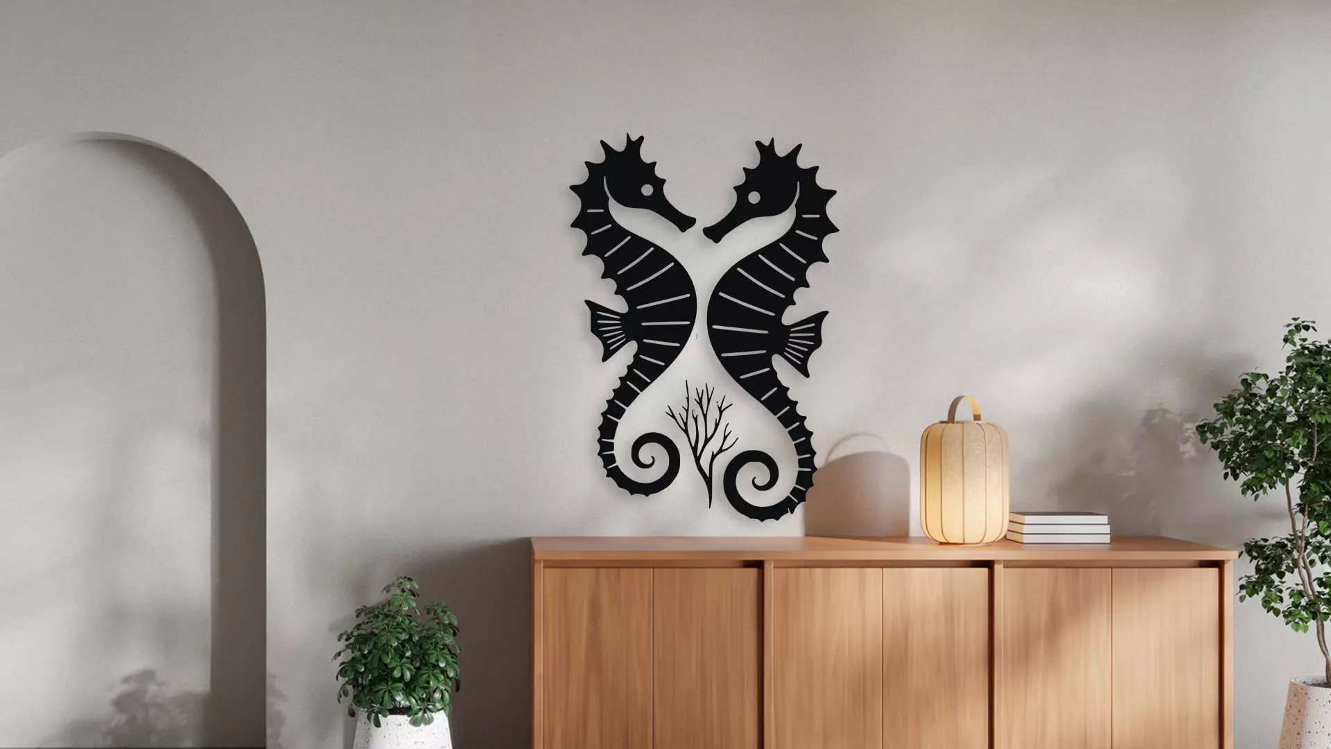 Symmetrical Seahorses Wall Art Decor 3D model_2