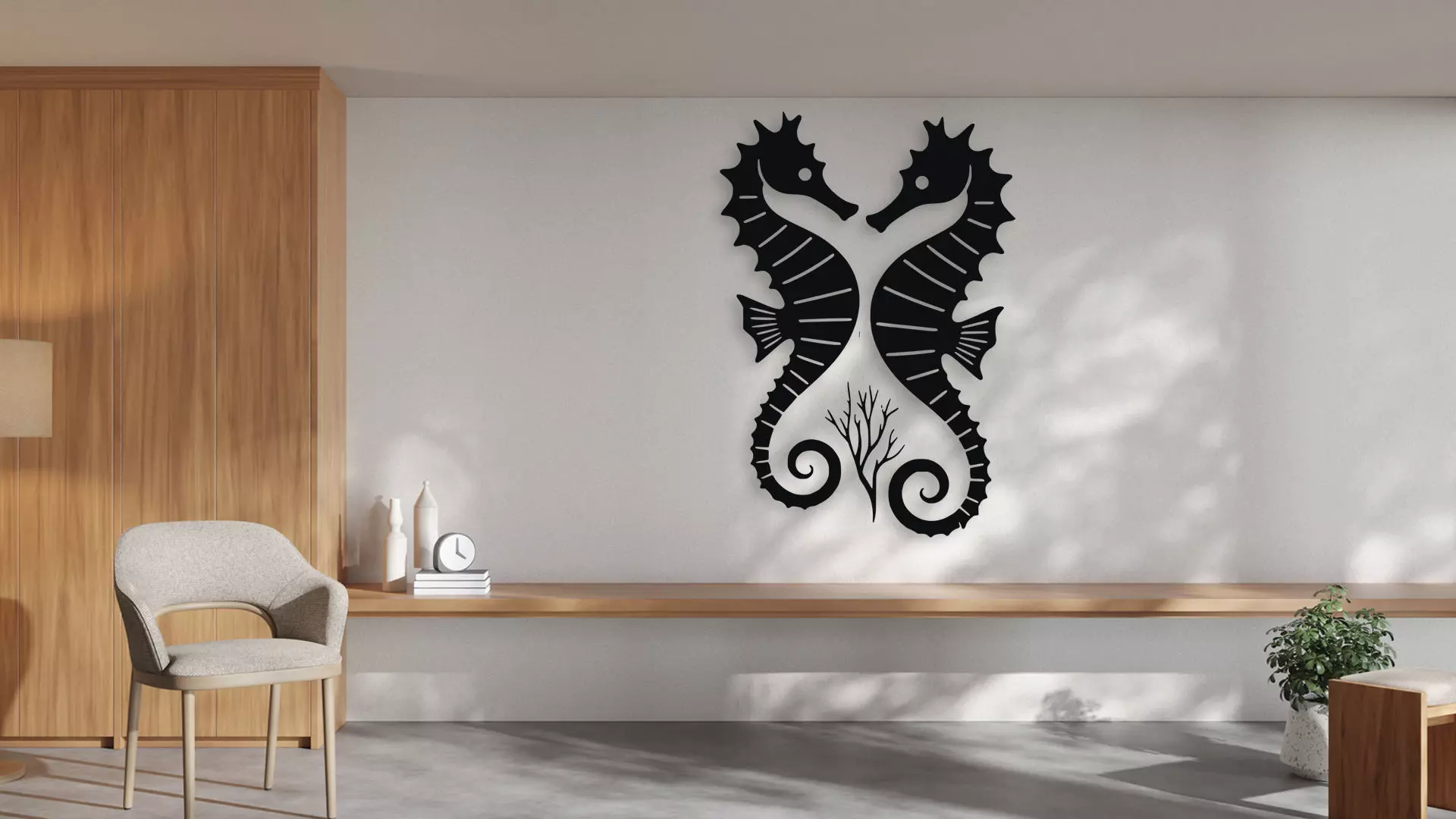 Symmetrical Seahorses Wall Art Decor 3D model_1