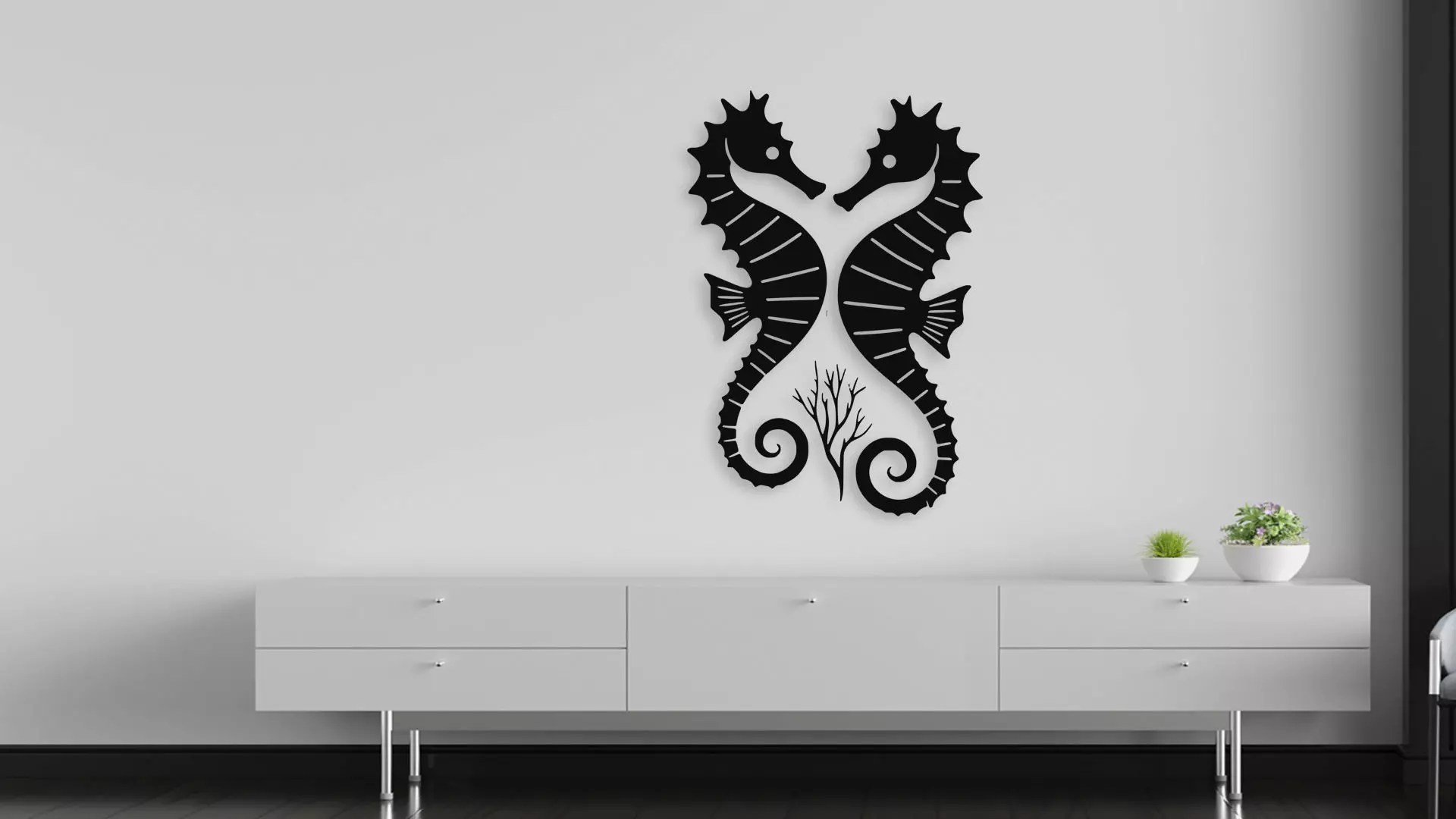 Symmetrical Seahorses Wall Art Decor 3D model_5
