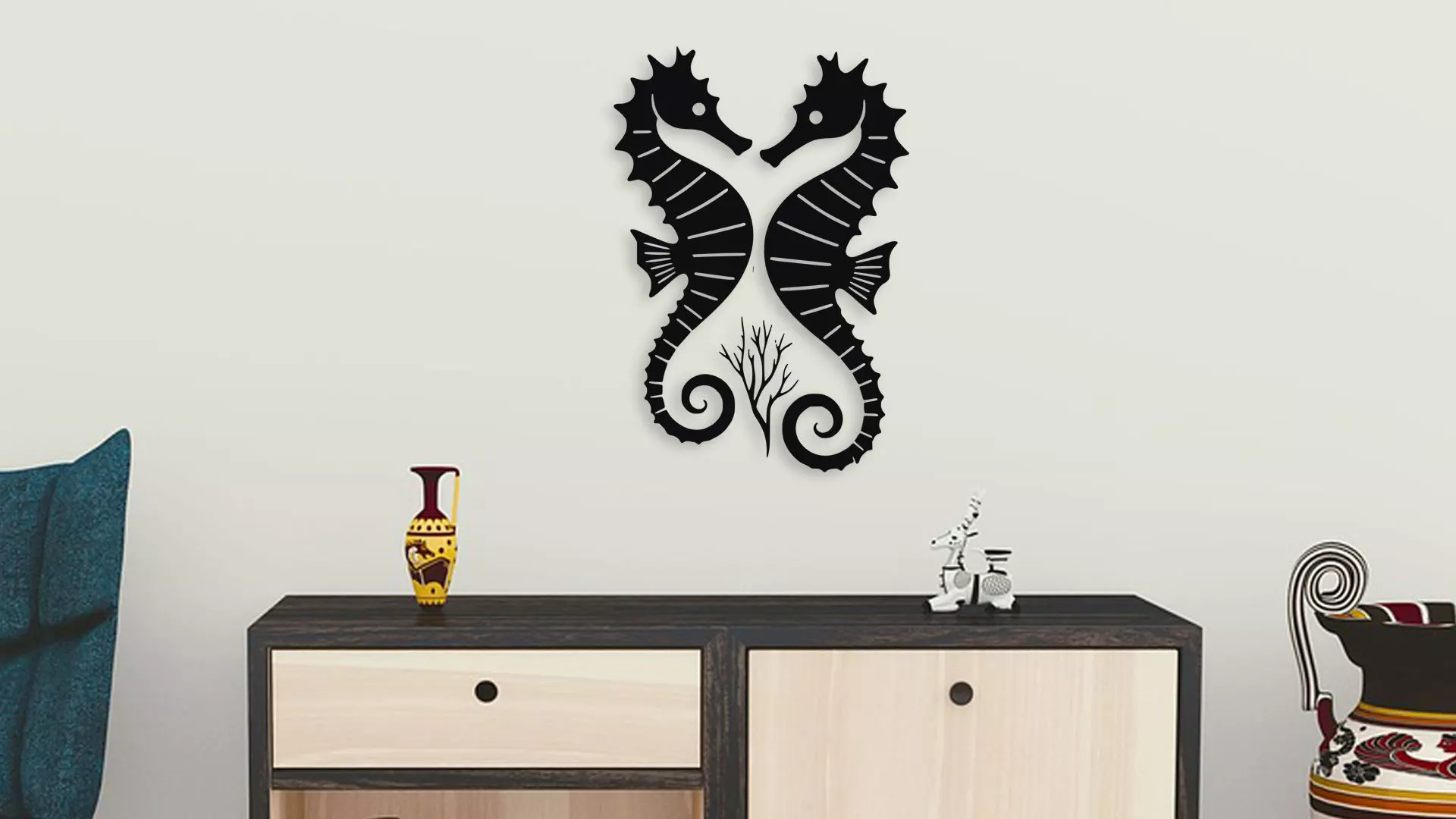 Symmetrical Seahorses Wall Art Decor 3D model_3