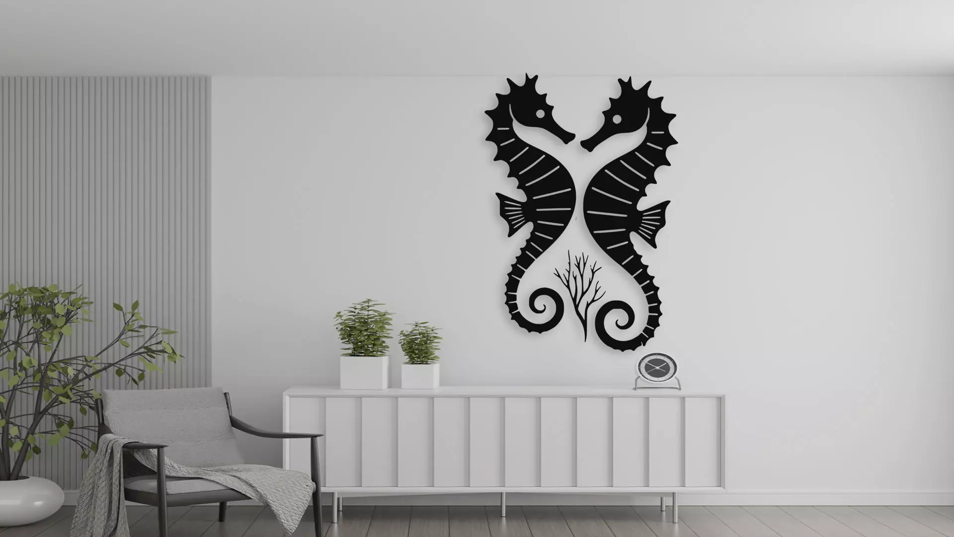 Symmetrical Seahorses Wall Art Decor 3D model_0