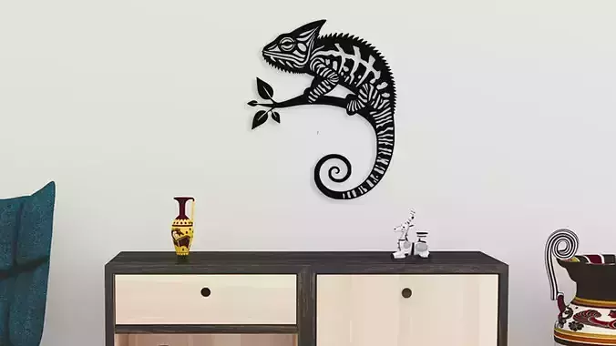 Chameleon on Branch Wall Art Decor Stencil 3D Print Model