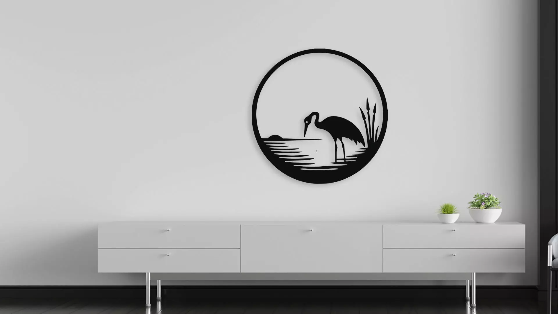 Heron Bird at Sunset Circle Wall Art Silhouette Decor 3D model_5