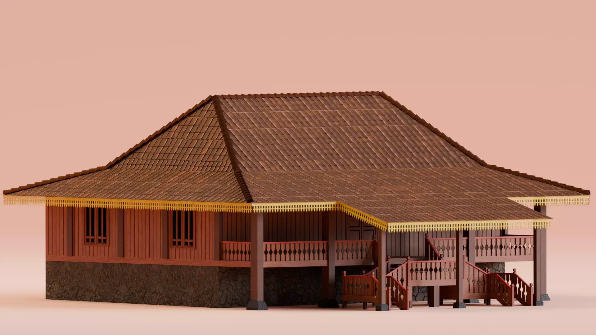 Traditional Houses - Rumah Nuwo Sesat Low-poly 3D model