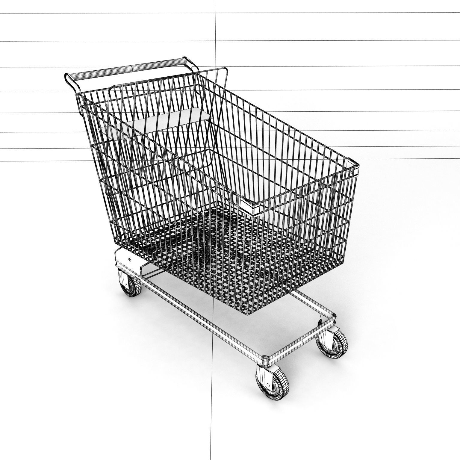 Steel shopping trolley 3D model_4