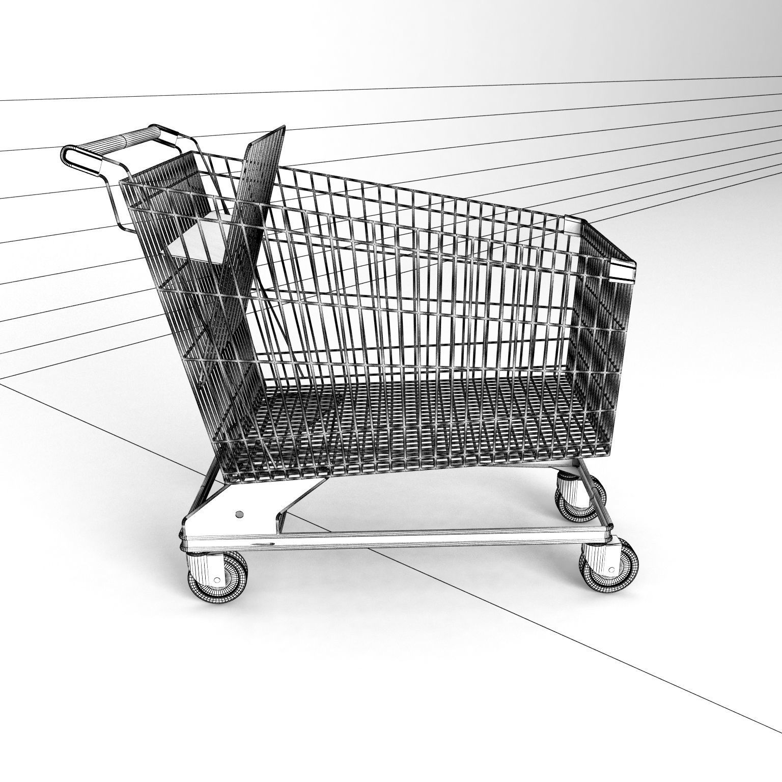 Steel shopping trolley 3D model_5