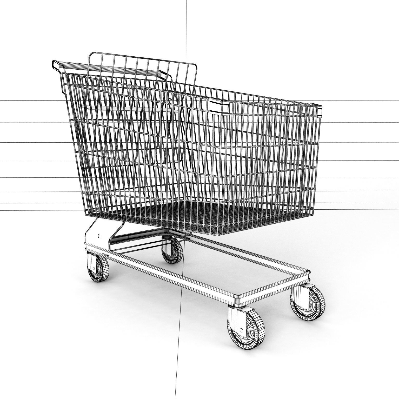 Steel shopping trolley 3D model_3