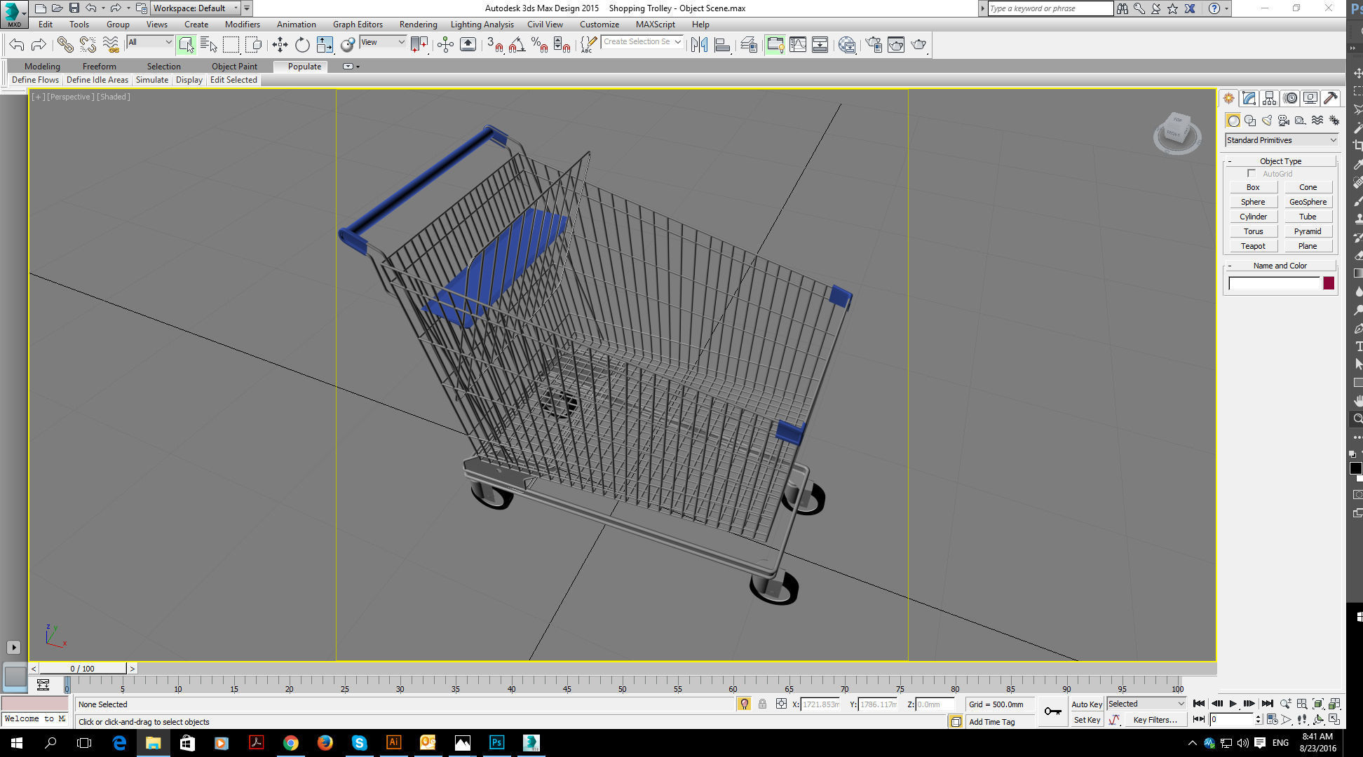 Steel shopping trolley 3D model_7
