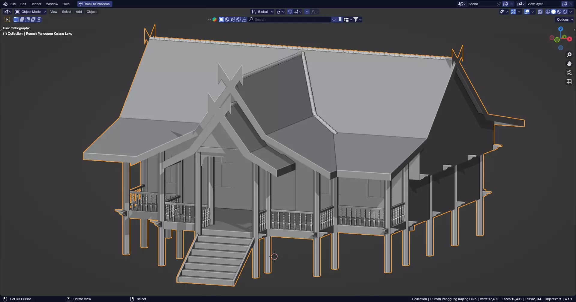 Traditional Houses - Rumah Panggung Kajang Leko Low-poly 3D model_8