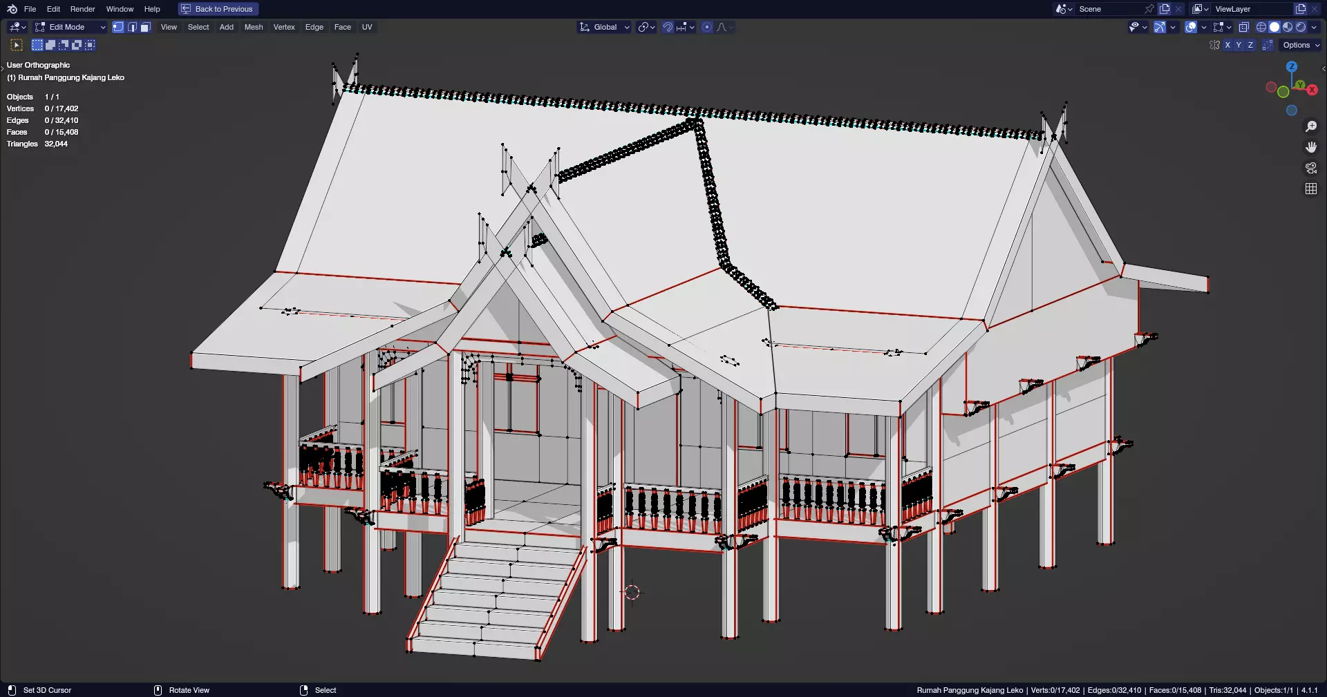 Traditional Houses - Rumah Panggung Kajang Leko Low-poly 3D model_10