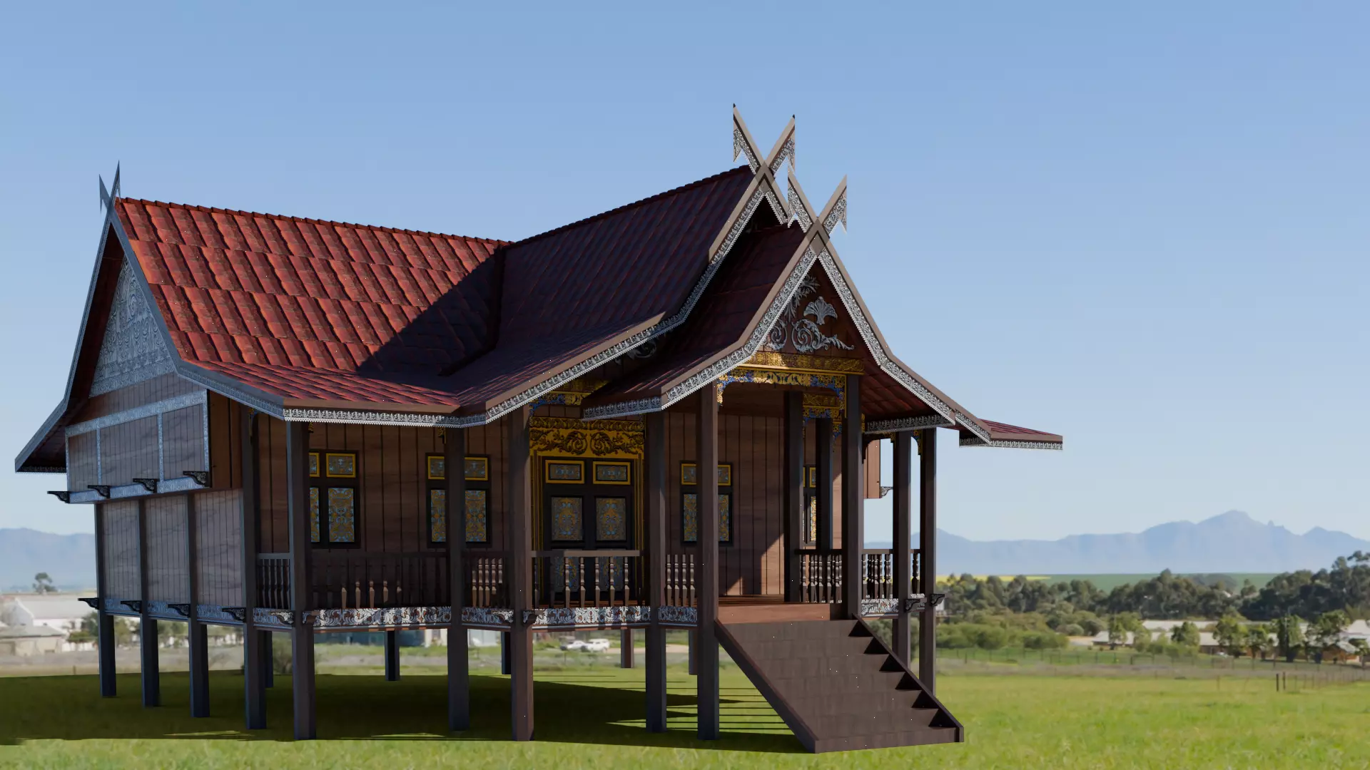 Traditional Houses - Rumah Panggung Kajang Leko Low-poly 3D model_1