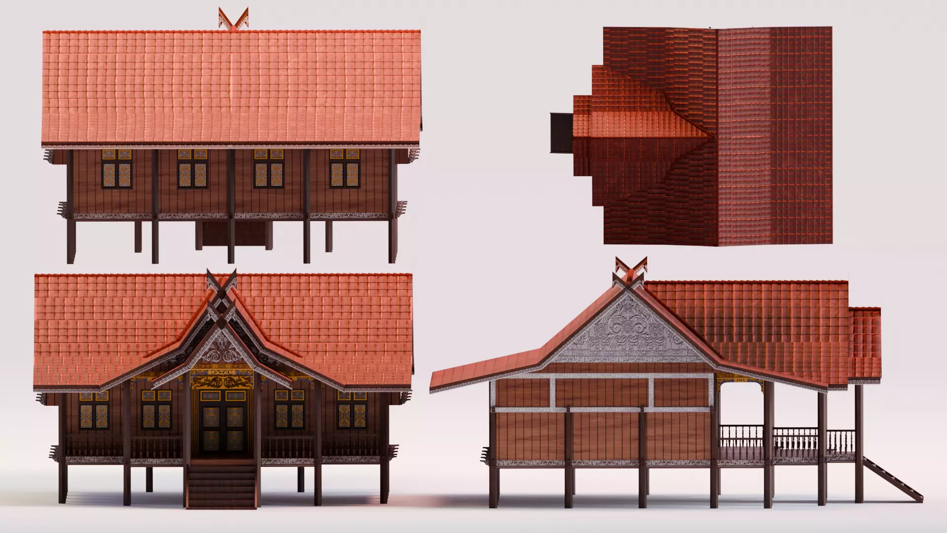 Traditional Houses - Rumah Panggung Kajang Leko Low-poly 3D model_5