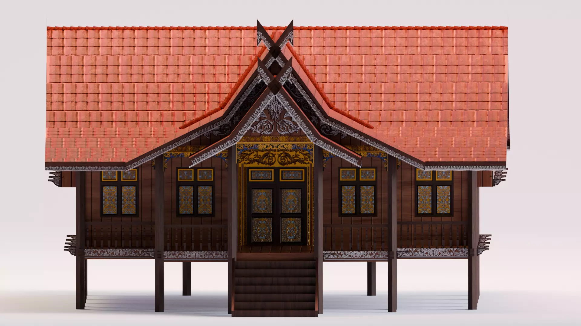 Traditional Houses - Rumah Panggung Kajang Leko Low-poly 3D model_6