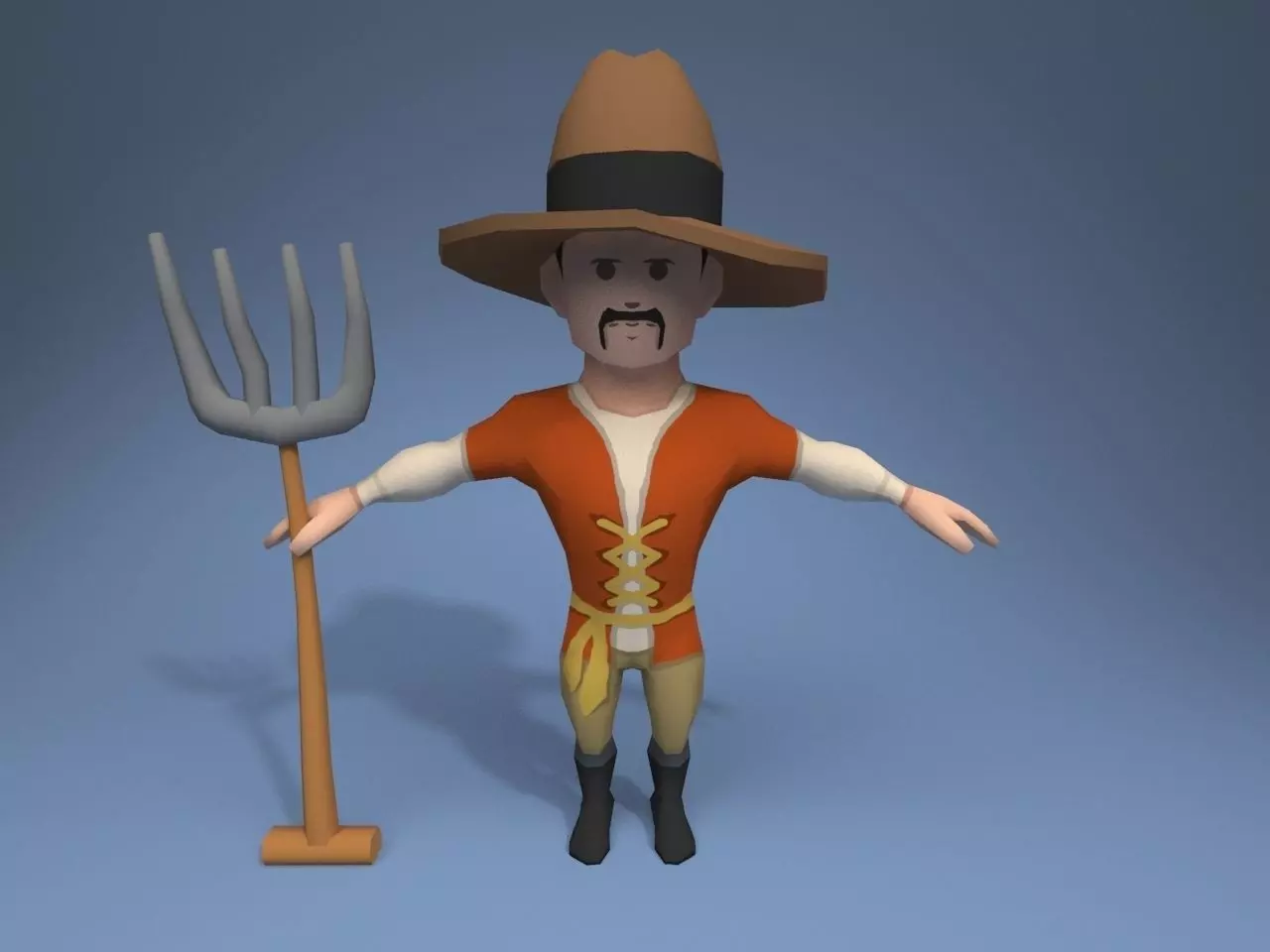 Medieval character peasant Low-poly 3D model_0