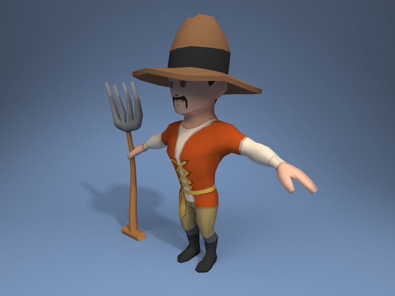 Medieval character peasant Low-poly 3D model_2