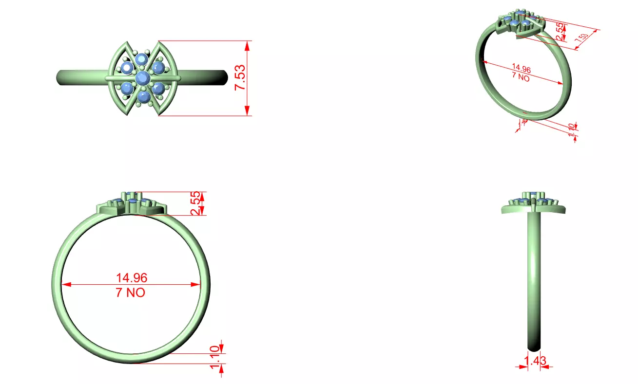Seven Stone Symmetric Engagement Wedding Ring 3DM STL Video 3D print model_12