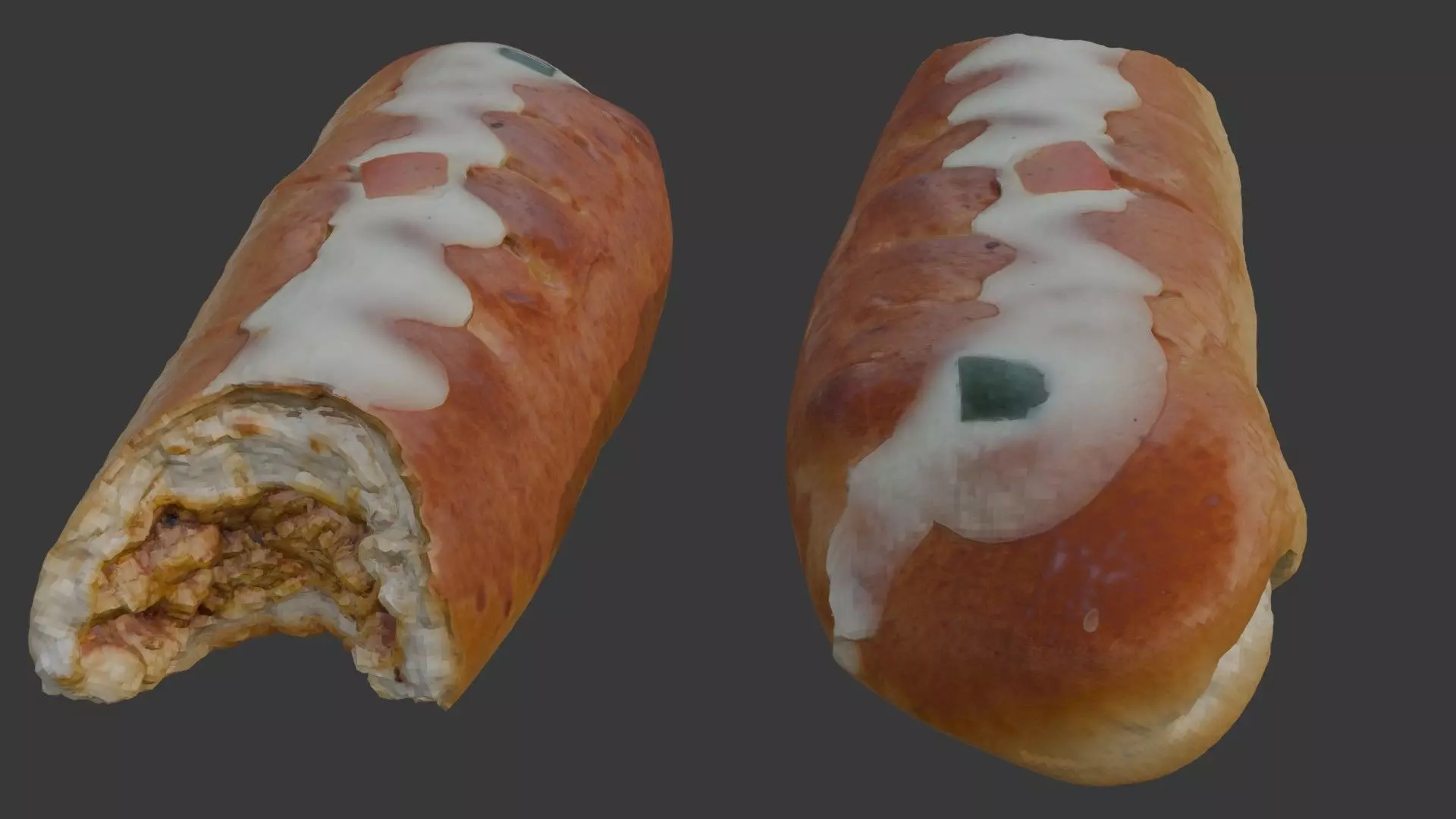 Scanned Bitten Sausage Roll Low-poly 3D model_0