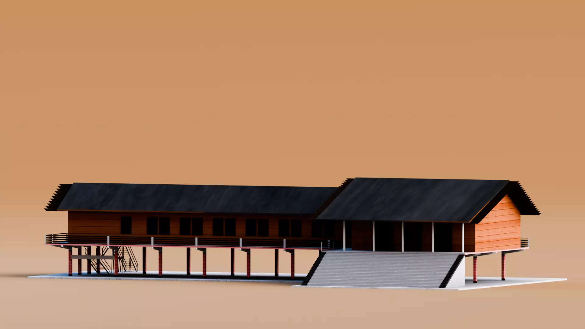 Traditional Houses - Rumah Panjang Low-poly 3D model