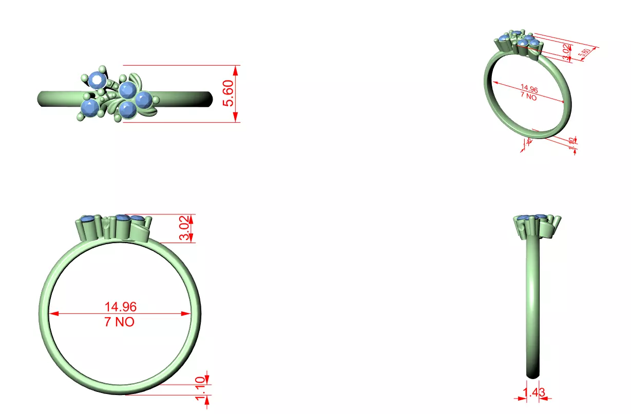 Delicate Design Five Stone Round Cut Wedding Ring 3DM STL Video 3D print model_12