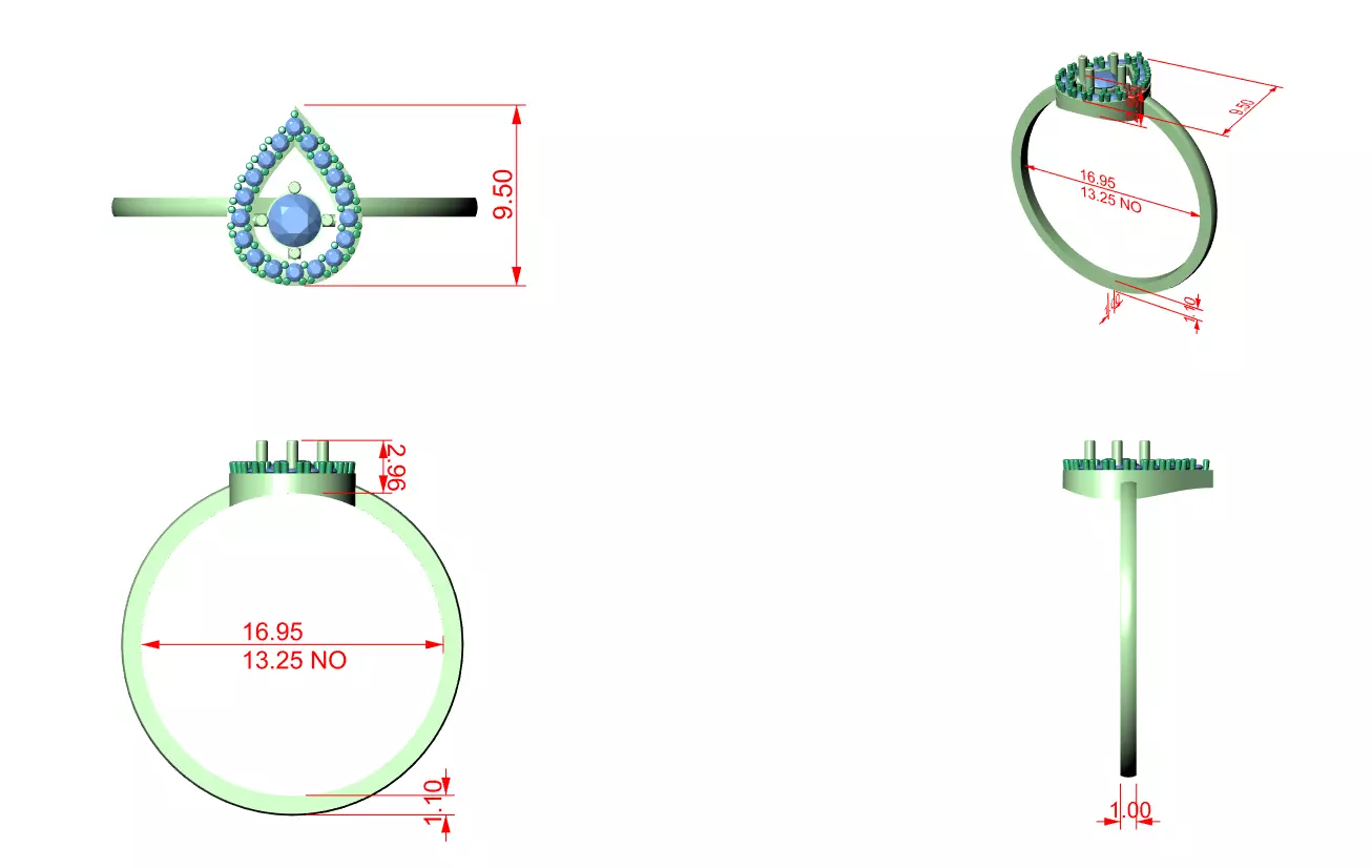 Round Cut Diamond Pear Shape Wedding Ring 3DM STL Video 3D print model_12