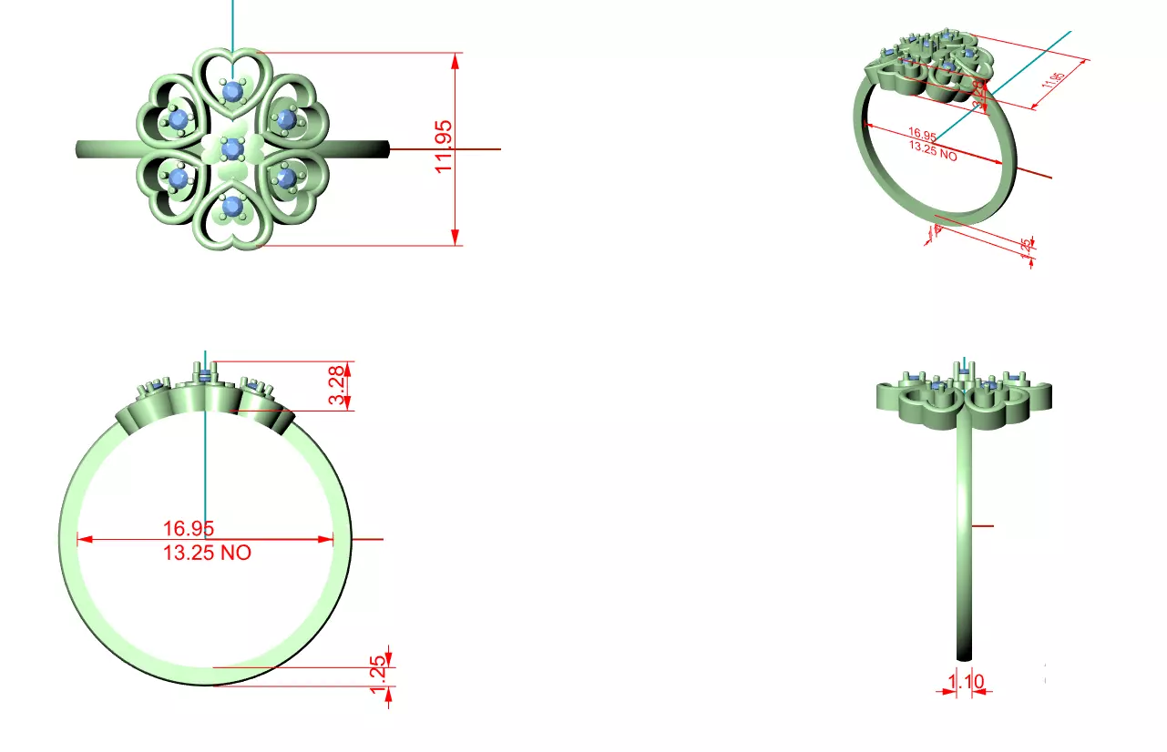 Round Diamond Heart Shape Halo Wedding Ring 3DM STL Video 3D print model_12