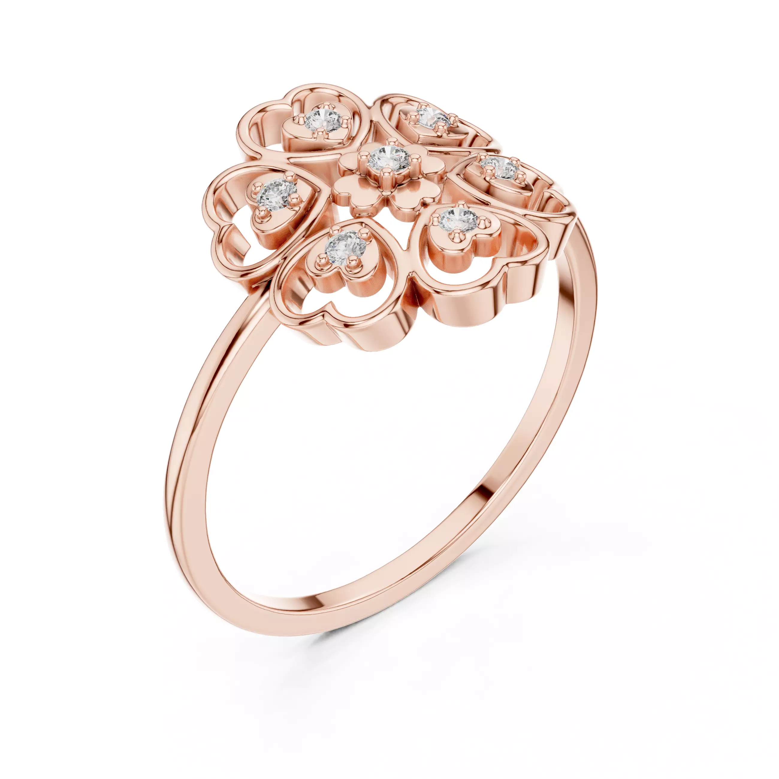 Round Diamond Heart Shape Halo Wedding Ring 3DM STL Video 3D print model_4