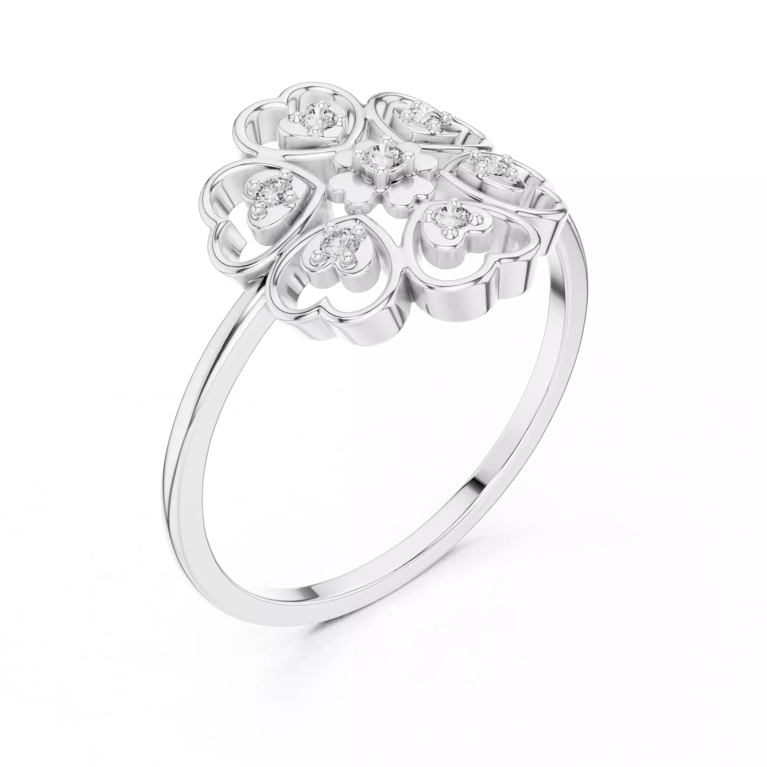 Round Diamond Heart Shape Halo Wedding Ring 3DM STL Video 3D print model_10