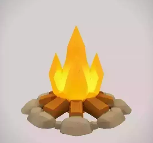 Campfire with logs and stones