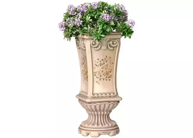 Ornamental plant flowers in classic ceramic vase urn flowerpot 