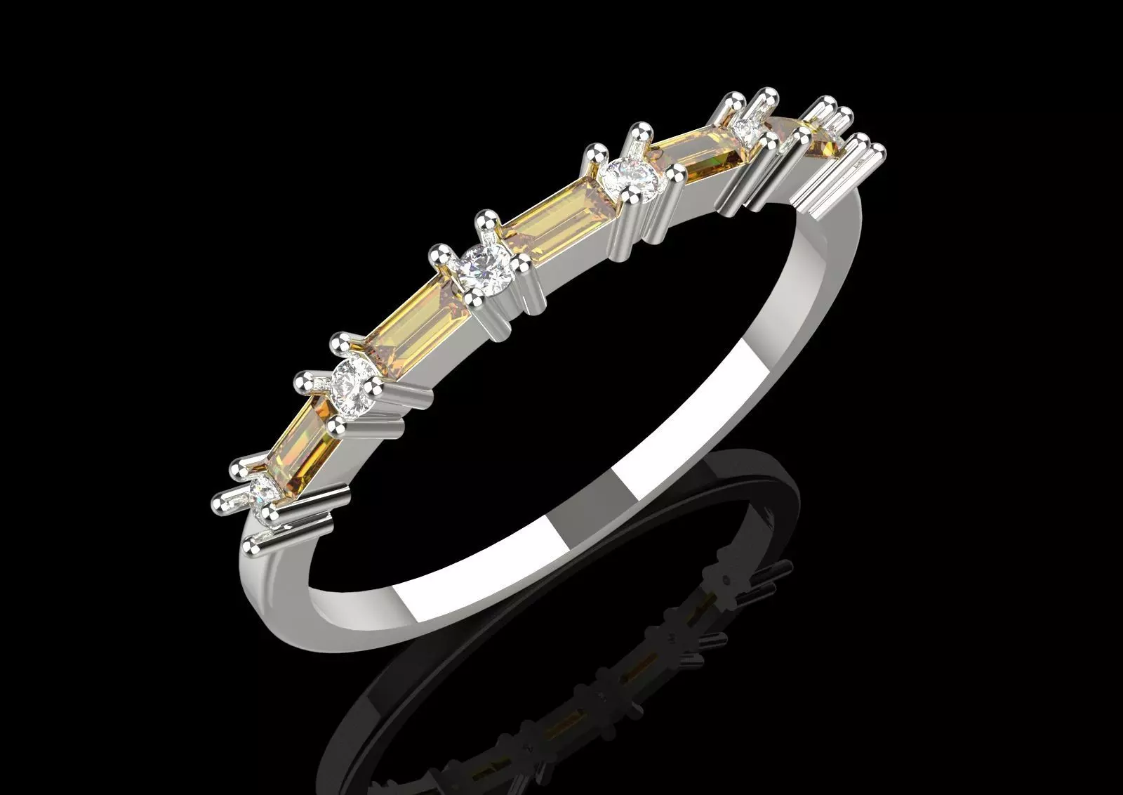 White Gold Diamond and Yellow Ruby STL 3D Ring Model jr00190 3D print model_1