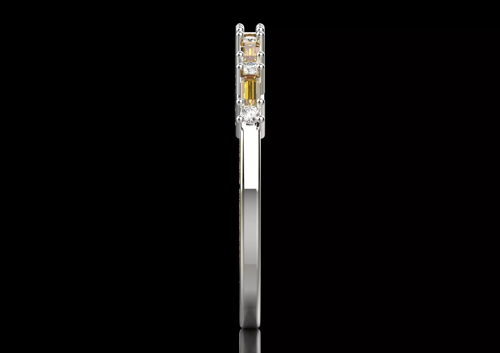 White Gold Diamond and Yellow Ruby STL 3D Ring Model jr00190 3D print model_3