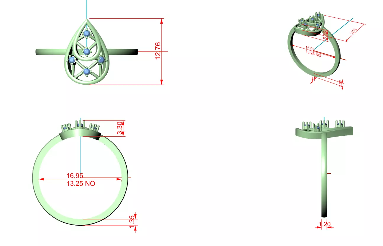 Round Cut Diamond Pear Shape Wedding Ring 3DM STL Video 3D print model_12