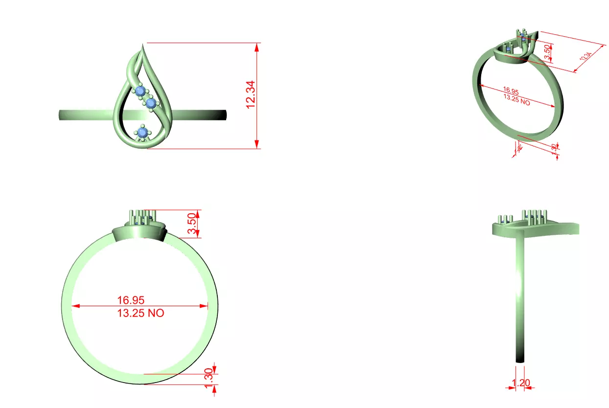 Round Cut Diamond Pear Shape Wedding Ring 3DM STL Video 3D print model_12