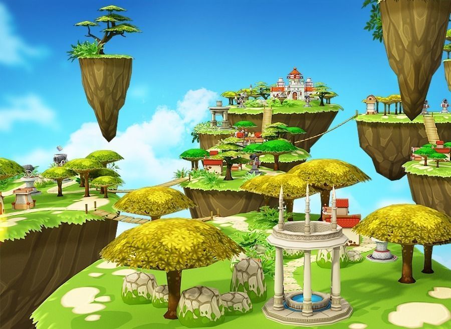 Floating Islands Low-poly 3D model_1