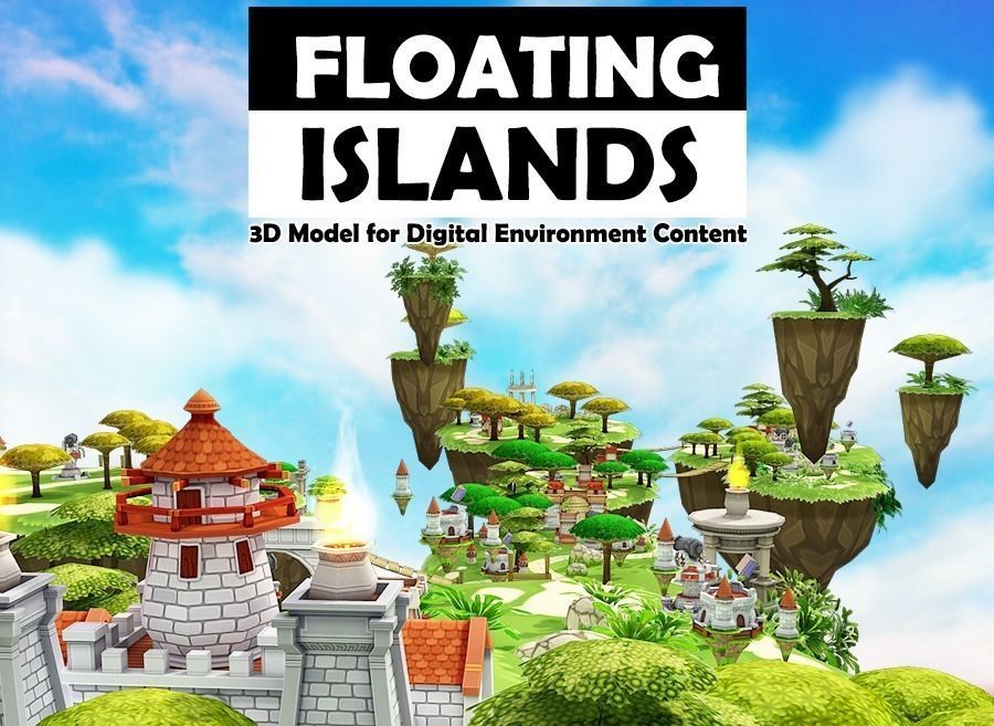 Floating Islands Low-poly 3D model_0