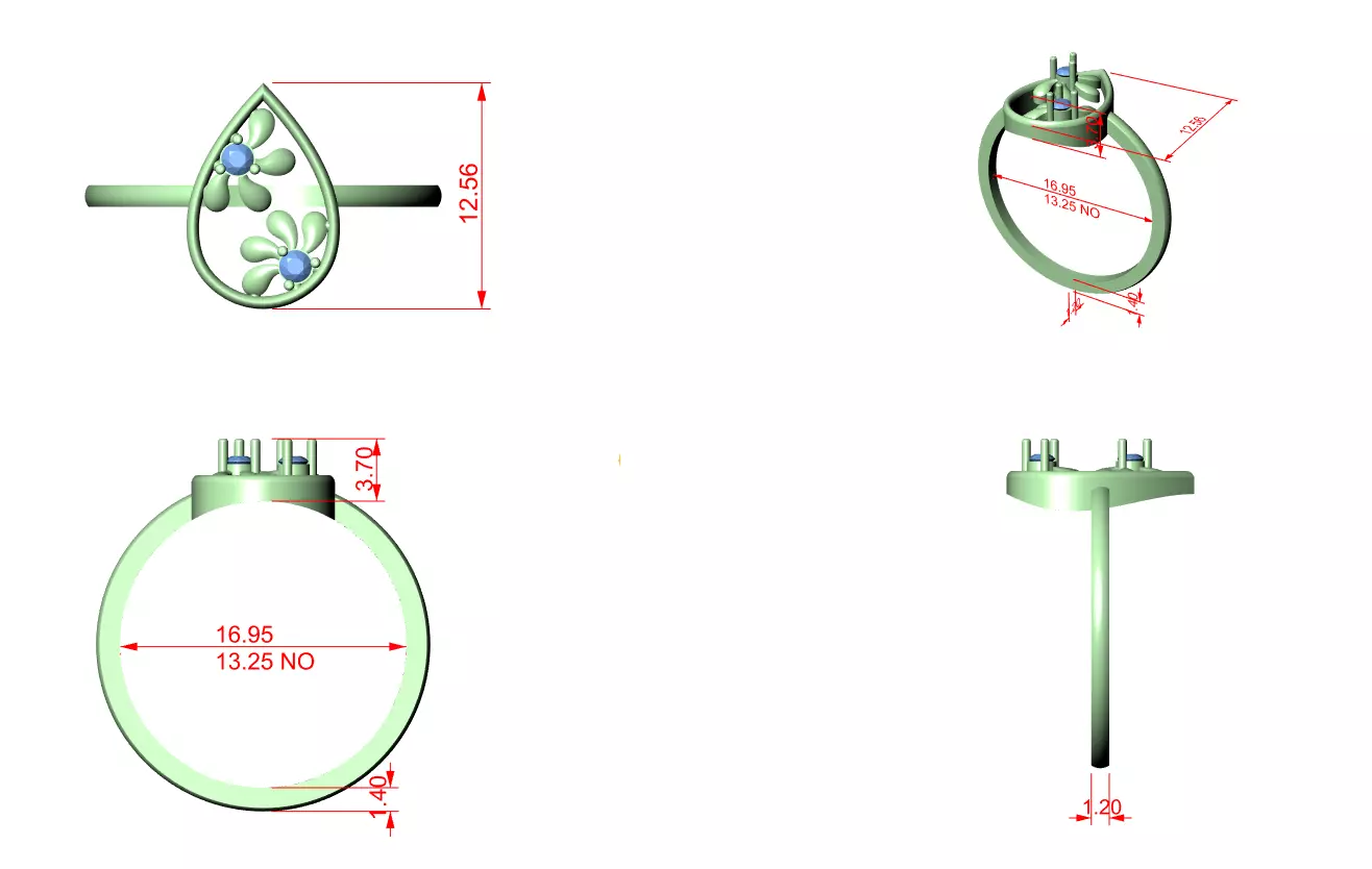 Round Diamond Pear Shape Wedding Ring 3DM STL Video 3D print model_12