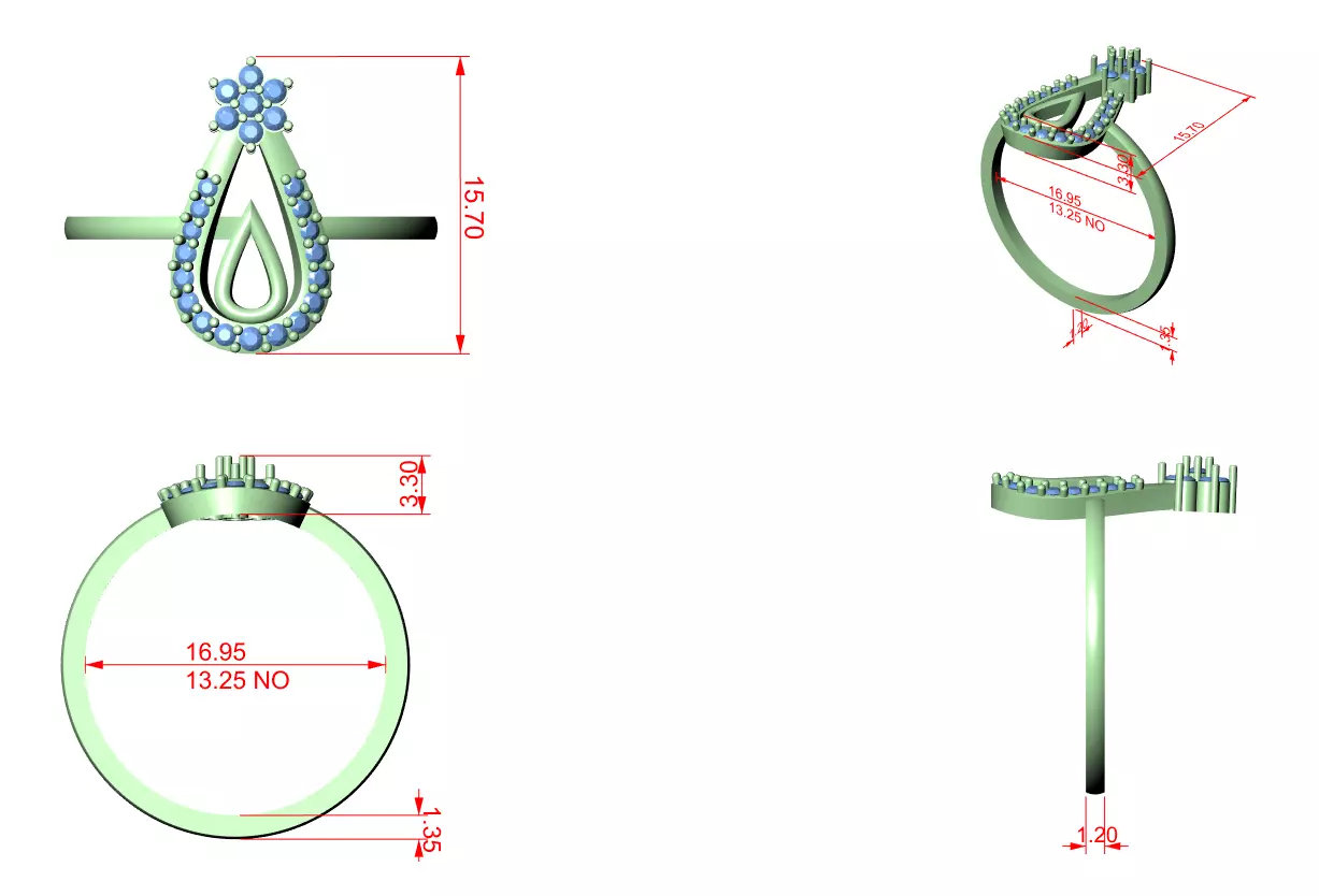 Elongated Pear Shape Engagement Wedding Ring 3DM STL Video 3D print model_12