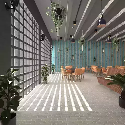 Modern Aesthetic Restaurant Interior  3D Visualization Low-poly 3D model