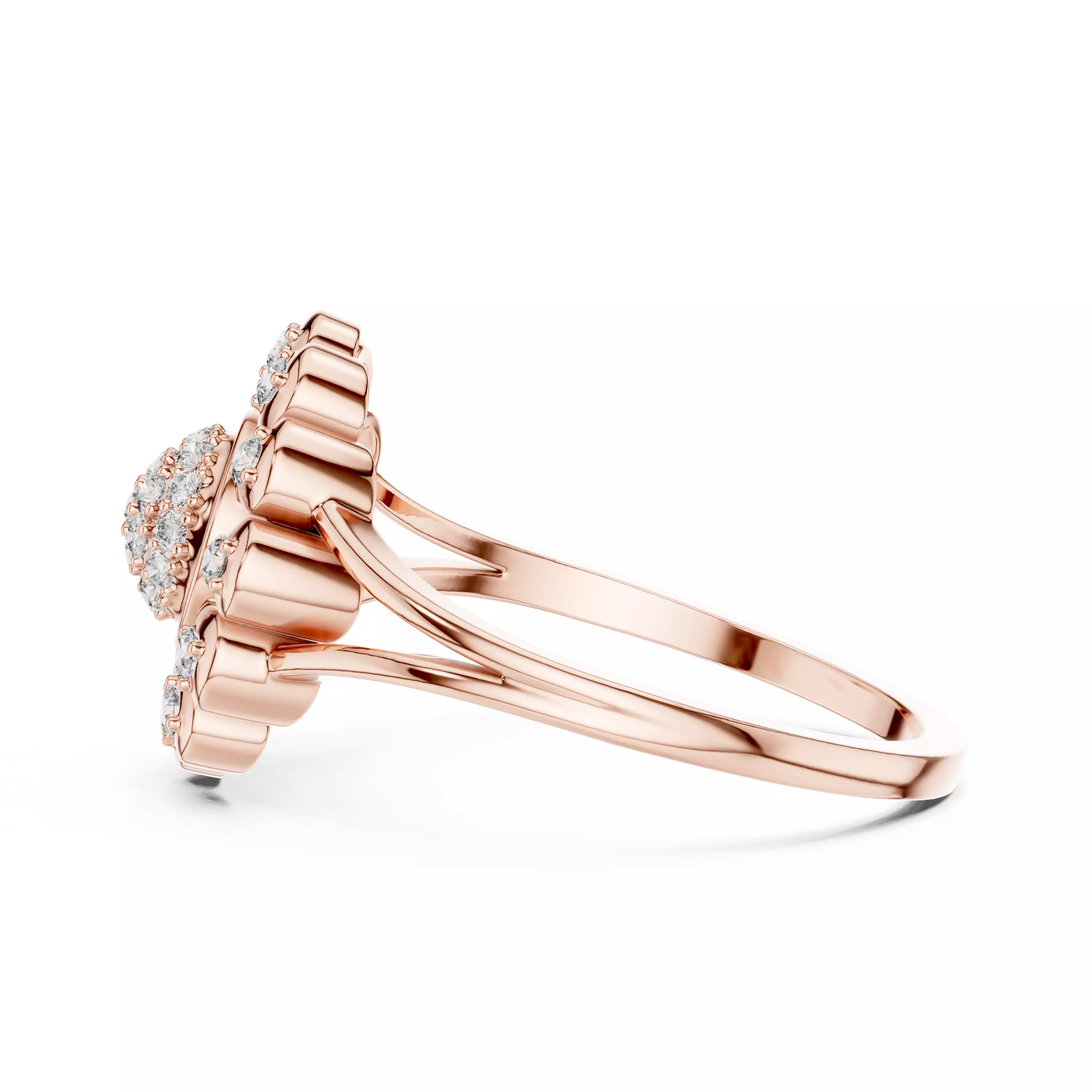 Round Cluster Diamond Split Shank Engagement Ring 3DM STL Video 3D print model_5