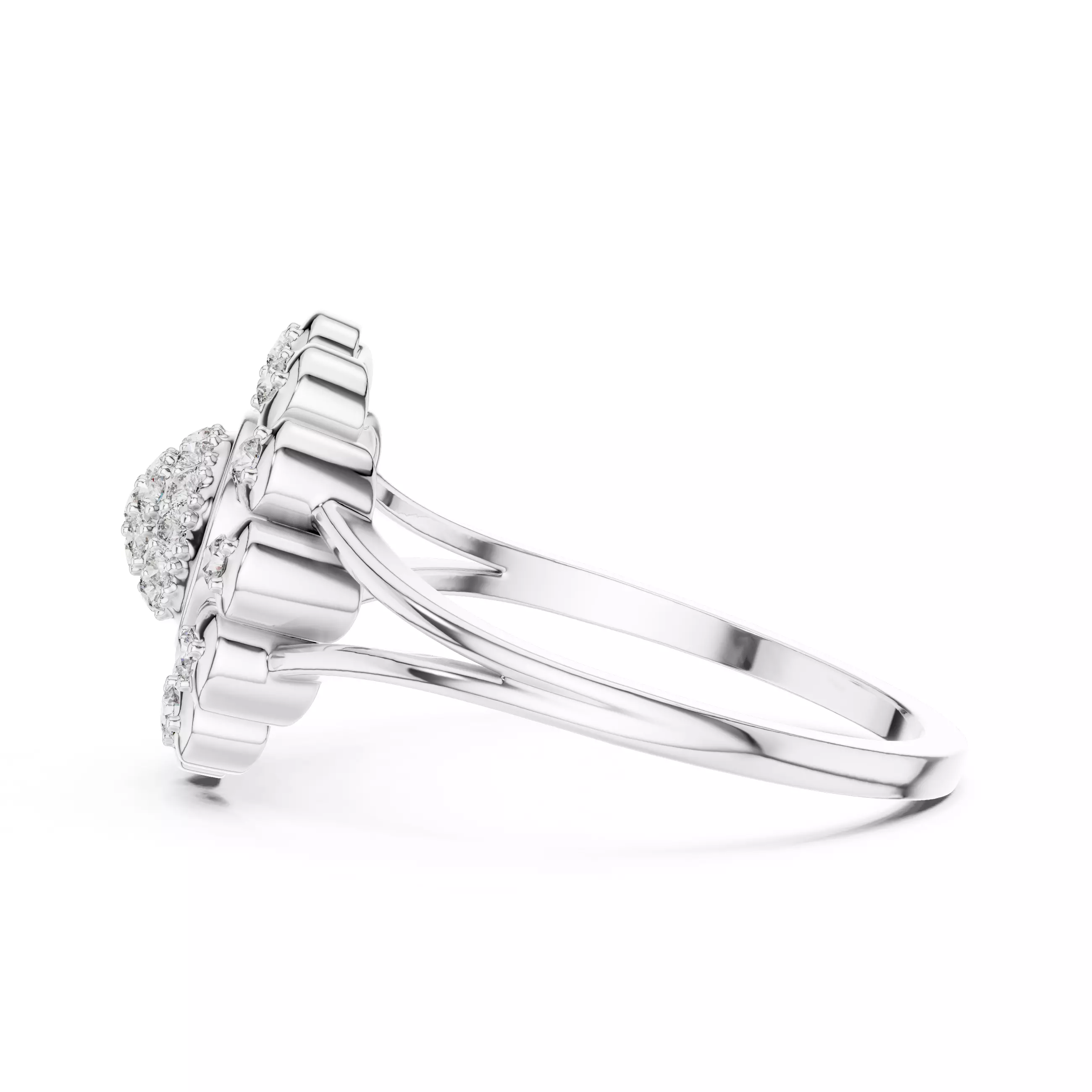 Round Cluster Diamond Split Shank Engagement Ring 3DM STL Video 3D print model_11