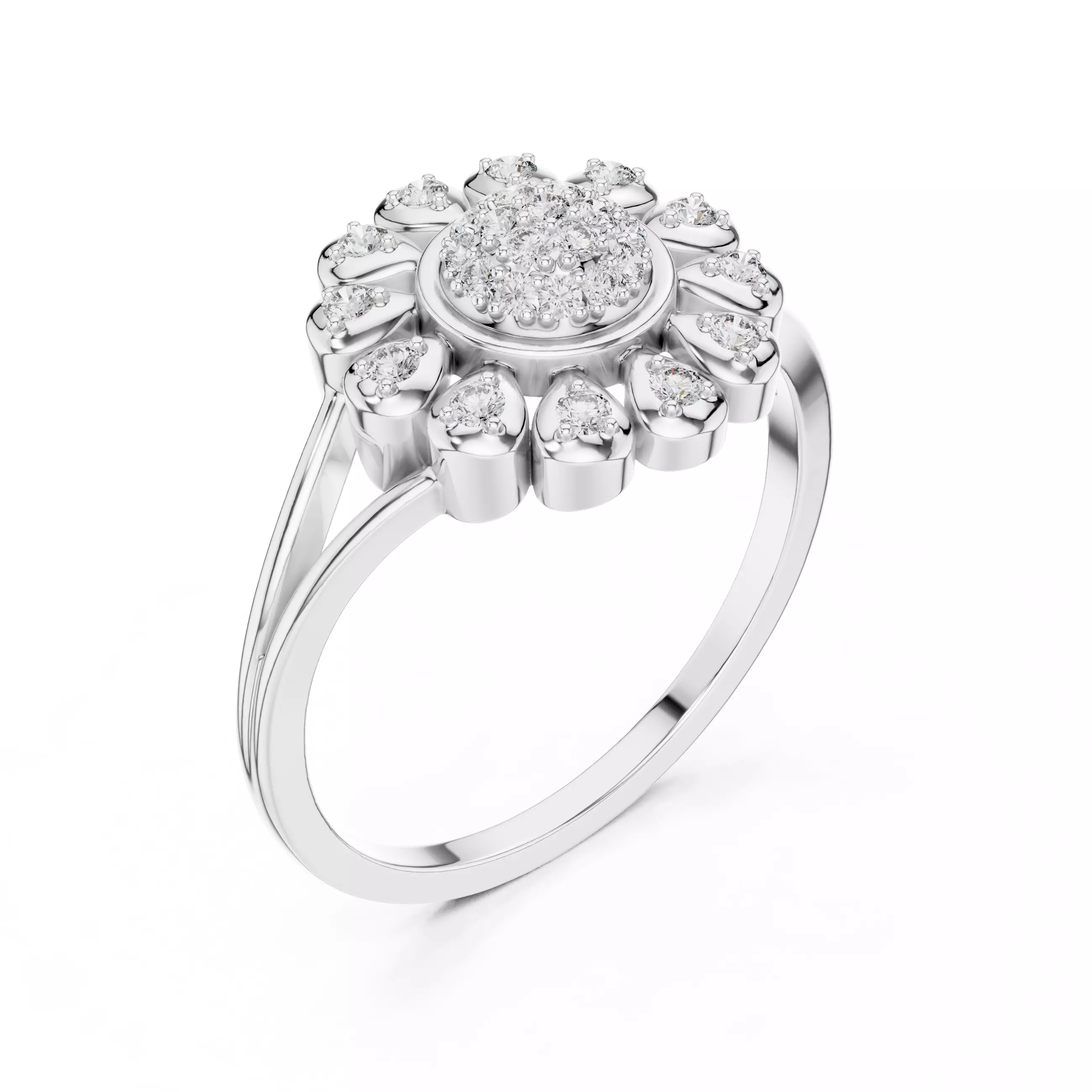 Round Cluster Diamond Split Shank Engagement Ring 3DM STL Video 3D print model_10