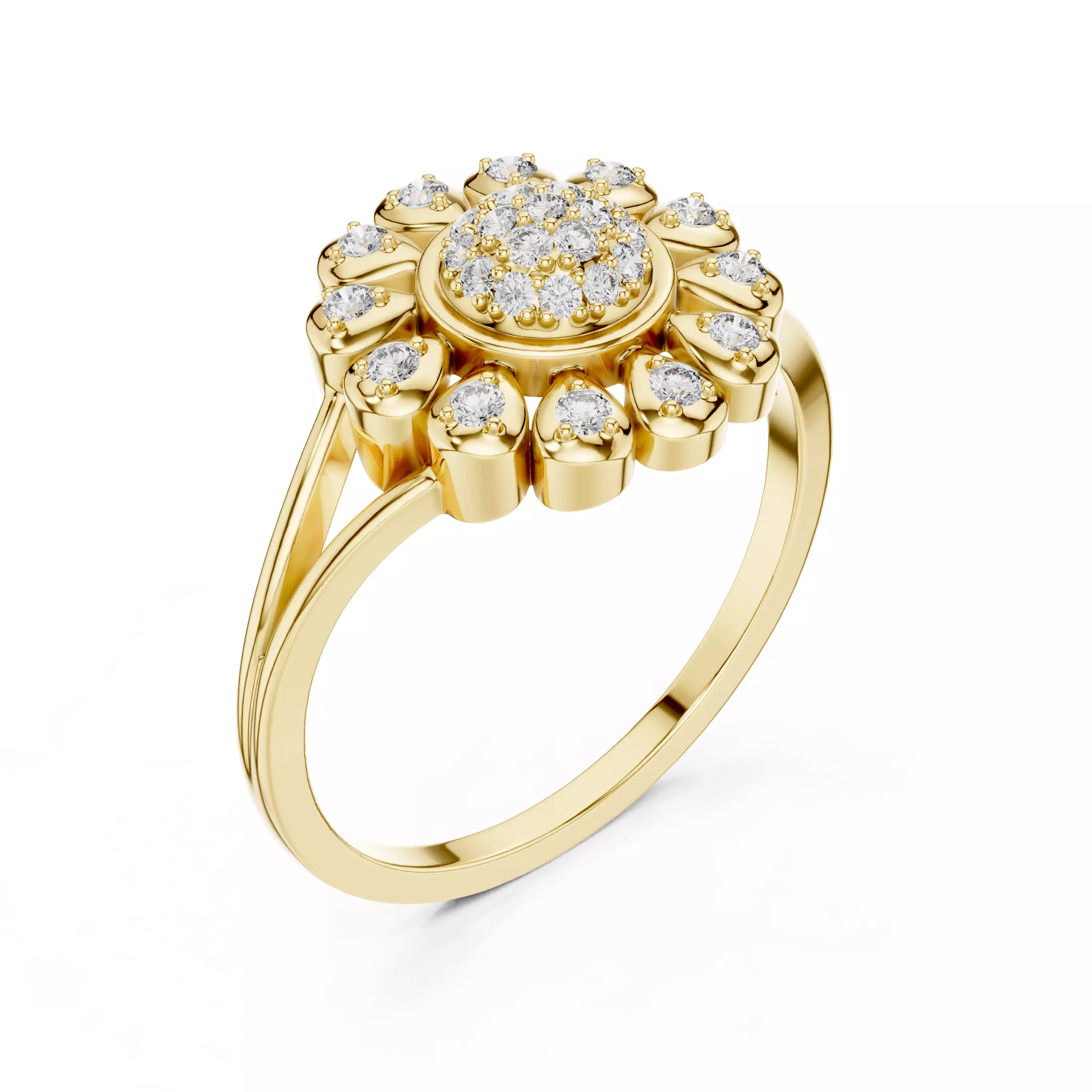 Round Cluster Diamond Split Shank Engagement Ring 3DM STL Video 3D print model_7