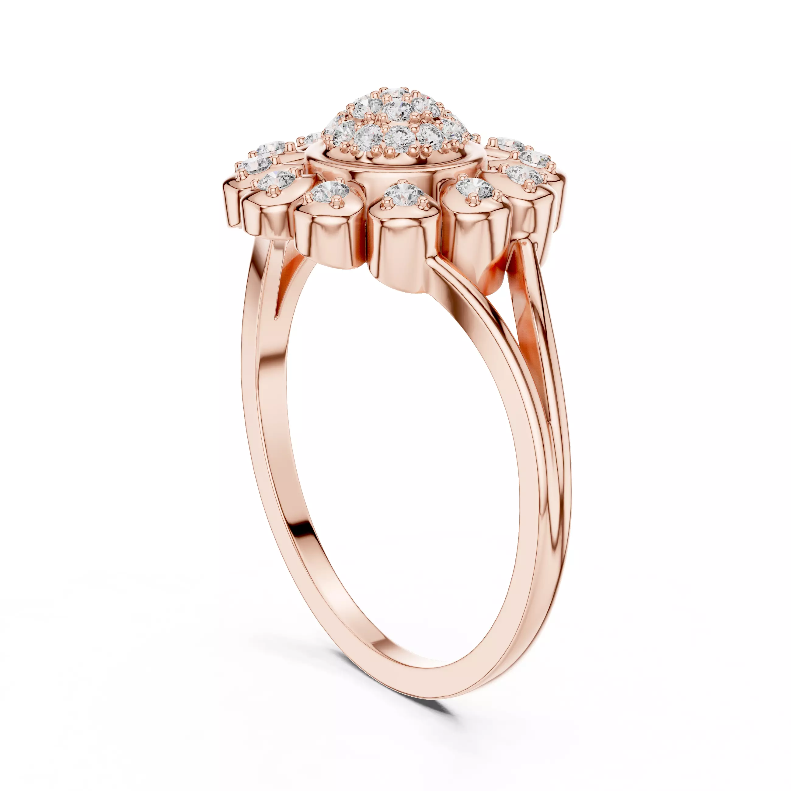 Round Cluster Diamond Split Shank Engagement Ring 3DM STL Video 3D print model_3