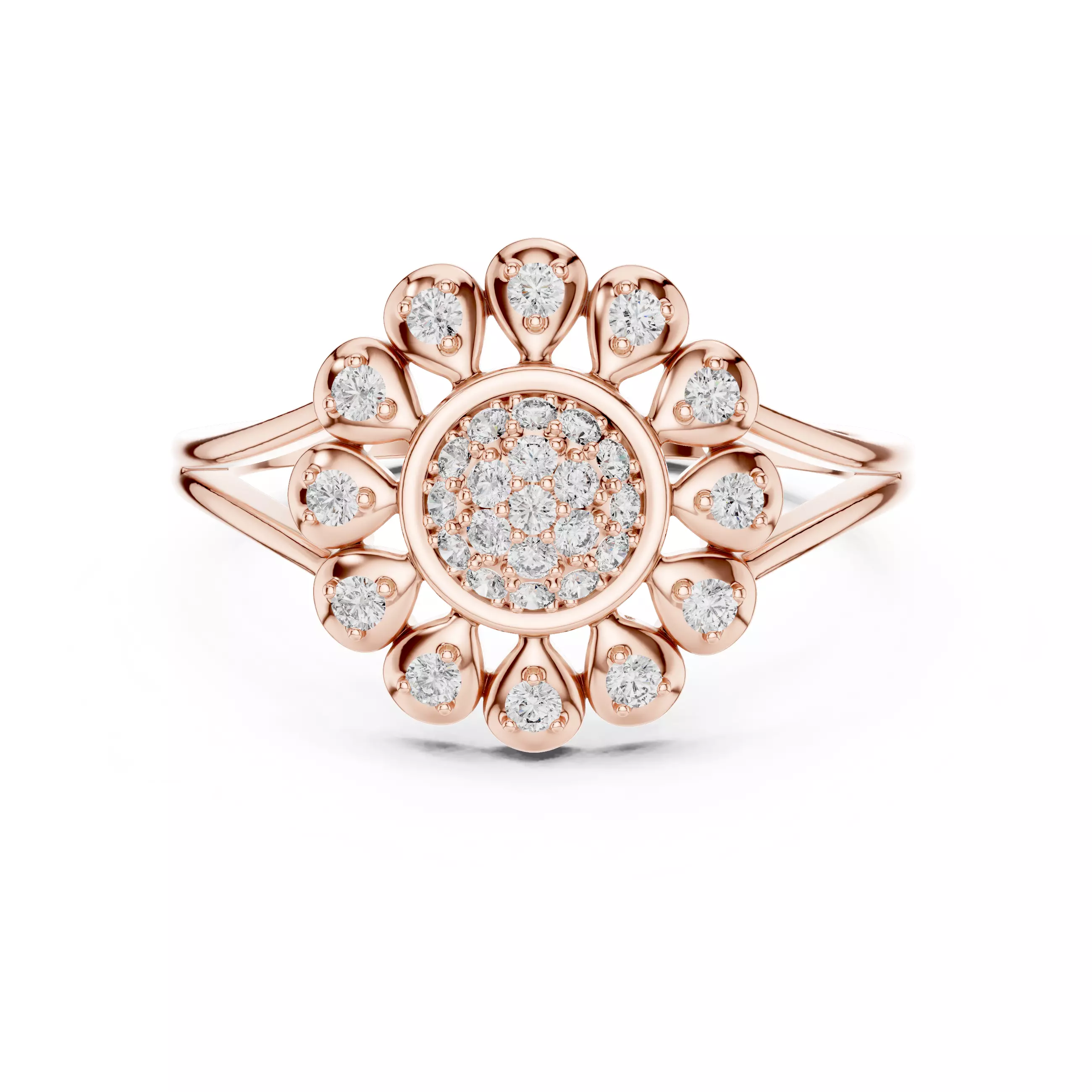 Round Cluster Diamond Split Shank Engagement Ring 3DM STL Video 3D print model_0